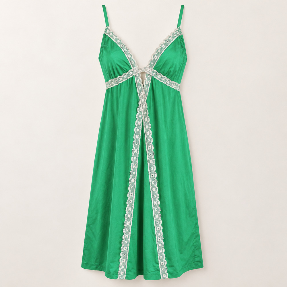 Cosabella Amore Emerald Green Lace Trim Slip Dress Empire Waist Size L